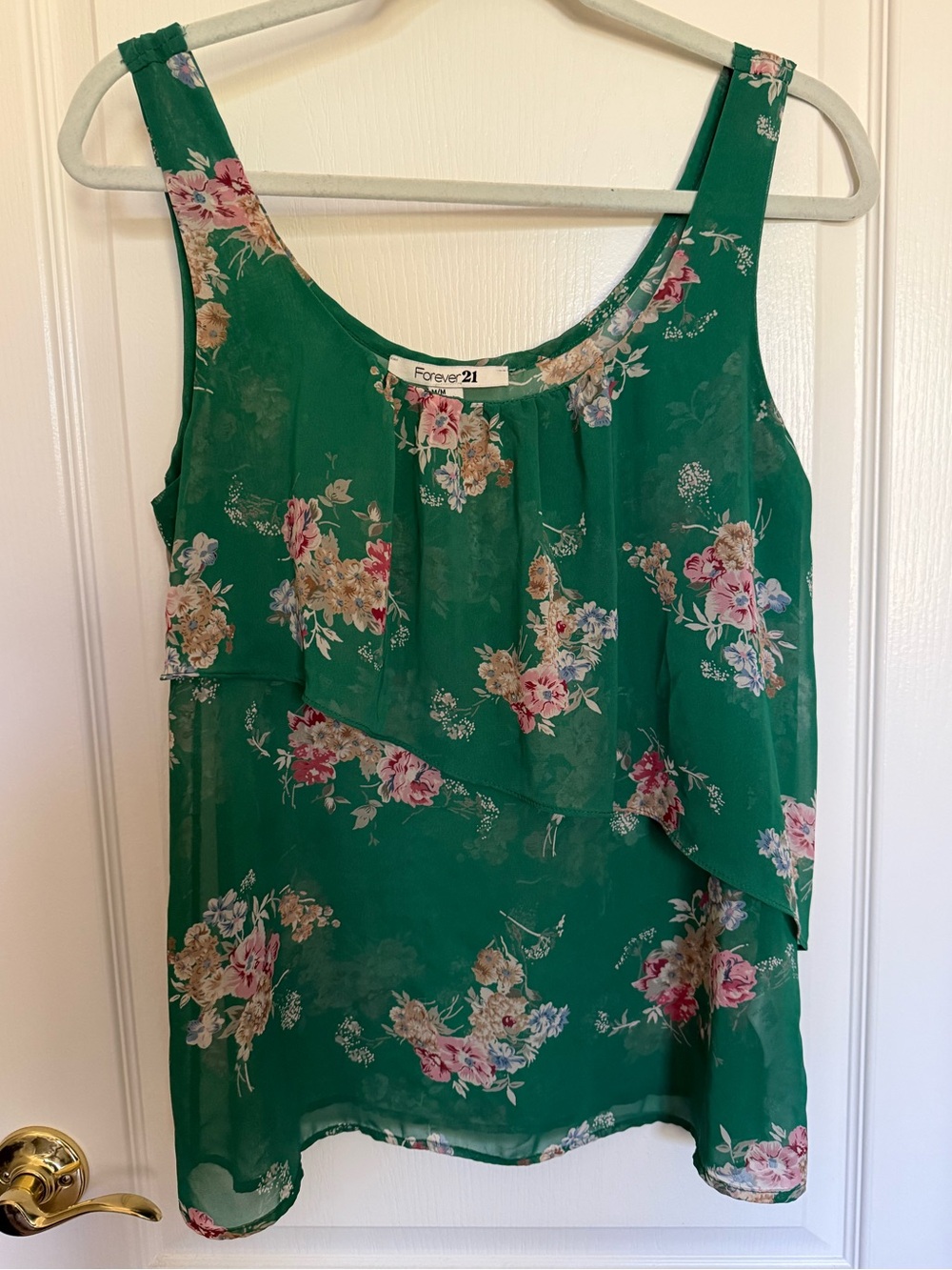 Forever 21 Green Floral Chiffon Layered Camisole